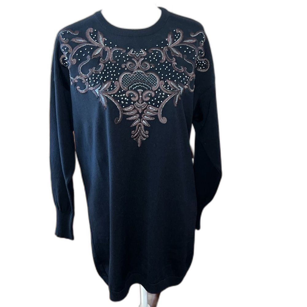 Vintage Escada 100% Wool Sweater Floral Embroidered Germany Designer Size 34
